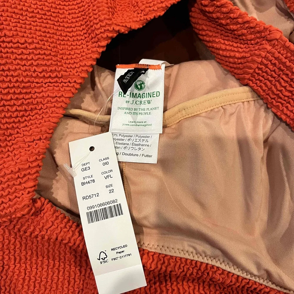 New‎ NWT J.Crew Rust Orange Textured One Piece Swimsuit Swim Plus Size 22